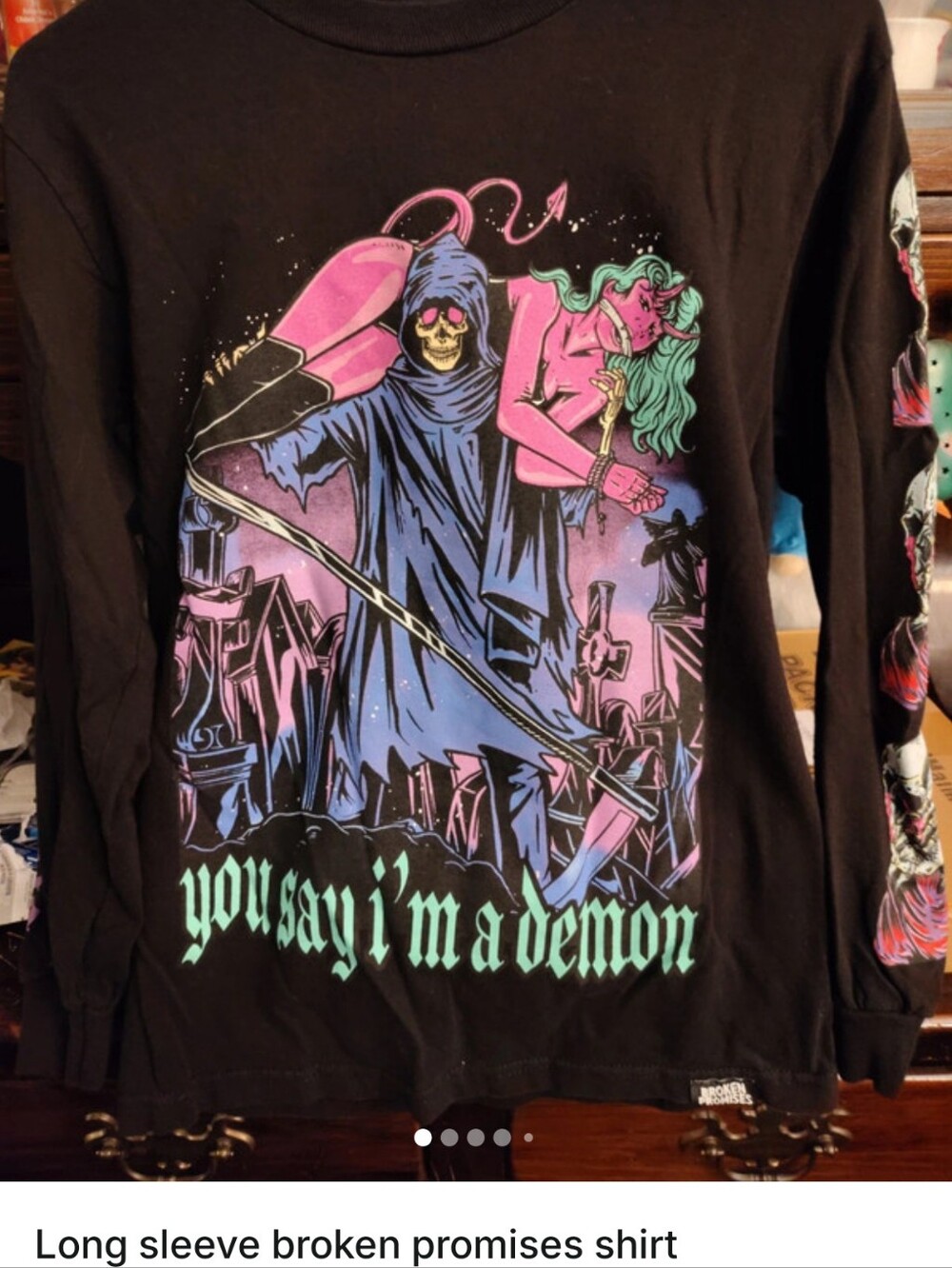 Broken Promises Black Graphic Long-Sleeve Shirt